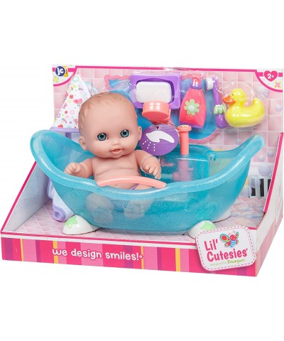 Lil Cutesies 8.5" All Vinyl Doll and Real Working Bath Set | Posable and Washable | Removable Outfit | Bath with Play Accesso...