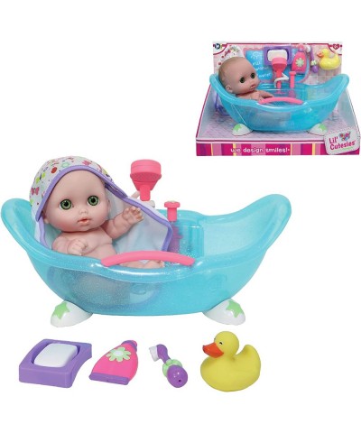 Lil Cutesies 8.5" All Vinyl Doll and Real Working Bath Set | Posable and Washable | Removable Outfit | Bath with Play Accesso...