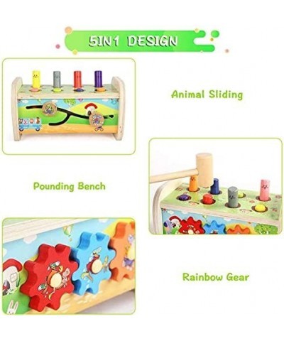 Wood Pounding Bench Hammer Toy with Gears Clock Sliding Mirror Preschool Early Learning Toy for Boys and Girls $18.30 Early D...