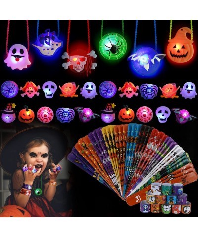 74 PCS Halloween Party Favors 26 PCS LED Flash Rings Light Up Necklaces & 48 PCS Slap Bracelets Glow in the Dark Halloween Pa...