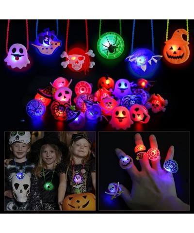 74 PCS Halloween Party Favors 26 PCS LED Flash Rings Light Up Necklaces & 48 PCS Slap Bracelets Glow in the Dark Halloween Pa...