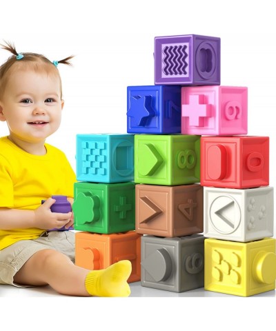 12PCS Baby Blocks Soft Building Blocks for Baby Toys Montessori Sensory Infant Bath ToysTeethers Toy for Toddlers Babies 6 9 ...