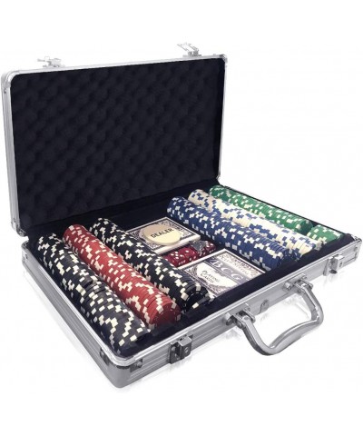 Poker Set in Aluminum Case Casino Poker chip Kit with 300 Chips 2 Decks of Playing Cards 5 Dice and 1 Deluxe Case Fun Game Ni...