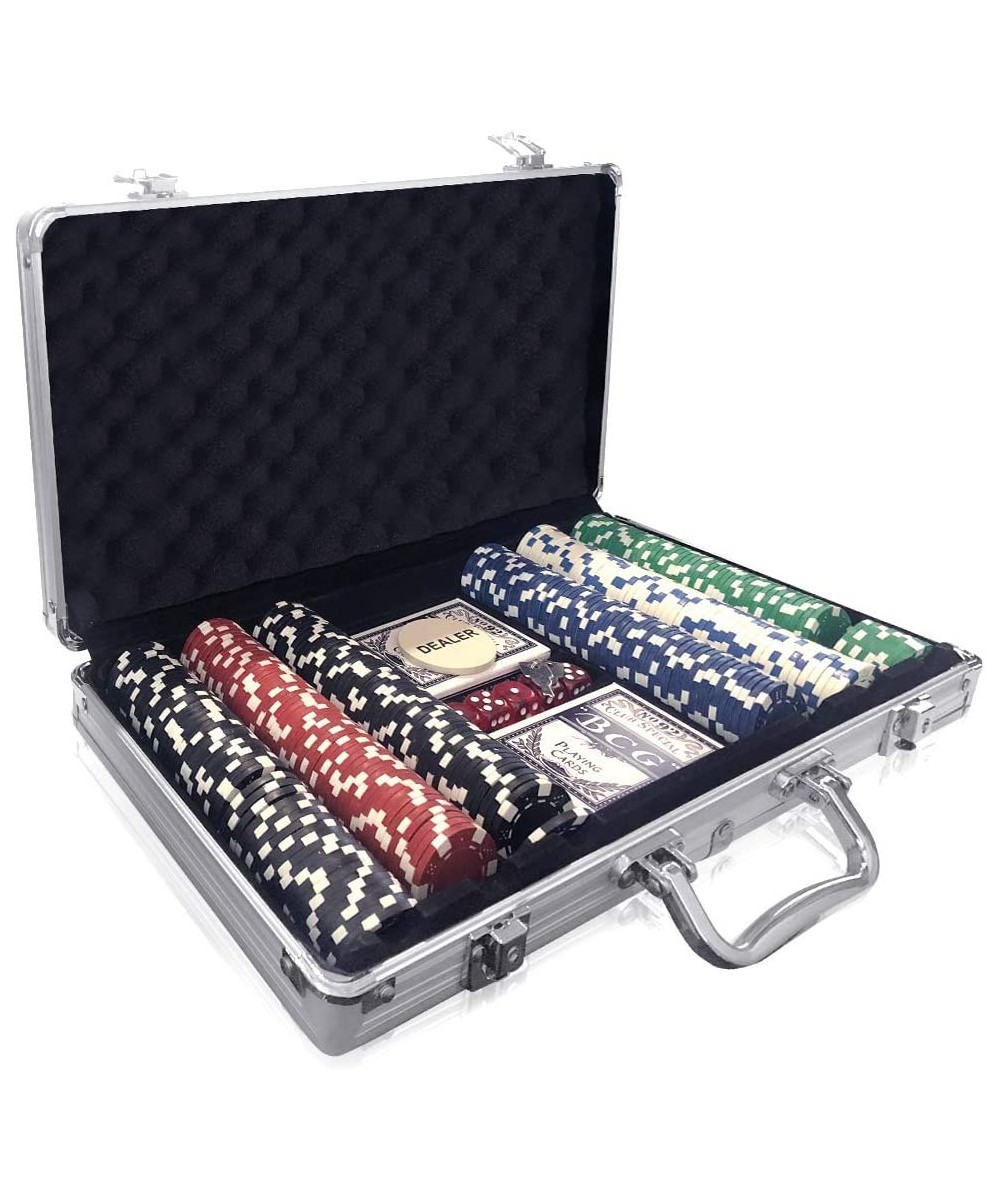 Poker Set in Aluminum Case Casino Poker chip Kit with 300 Chips 2 Decks of Playing Cards 5 Dice and 1 Deluxe Case Fun Game Ni...