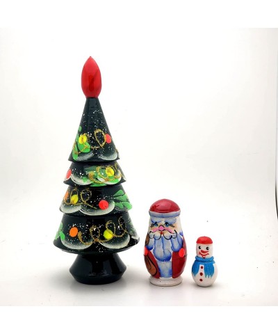 Lot of 2 Sets Nesting Stacking Wooden Dolls Christmas Tree Santa Snowman Hand Painted Matryoshka Babushka Russian Ethnic Art ...