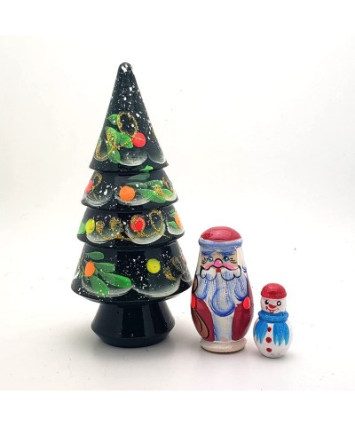 Lot of 2 Sets Nesting Stacking Wooden Dolls Christmas Tree Santa Snowman Hand Painted Matryoshka Babushka Russian Ethnic Art ...