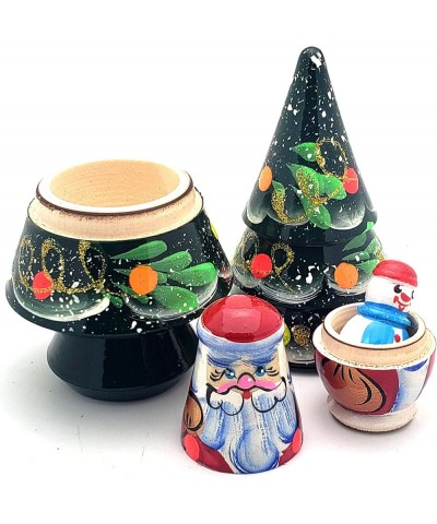 Lot of 2 Sets Nesting Stacking Wooden Dolls Christmas Tree Santa Snowman Hand Painted Matryoshka Babushka Russian Ethnic Art ...