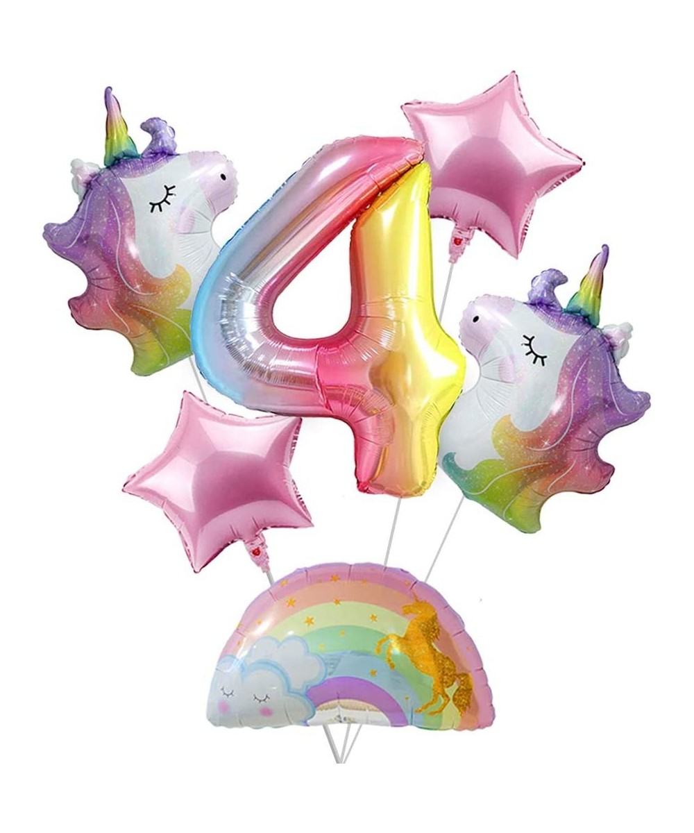 Unicorn Birthday Decorations for Girls 4th Birthday- Bouquet of Unicorn Balloons for Rainbow Unicorn Party Supplies (Number 4...