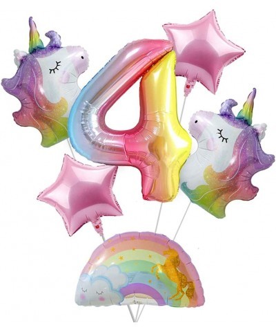 Unicorn Birthday Decorations for Girls 4th Birthday- Bouquet of Unicorn Balloons for Rainbow Unicorn Party Supplies (Number 4...