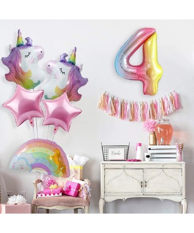 Unicorn Birthday Decorations for Girls 4th Birthday- Bouquet of Unicorn Balloons for Rainbow Unicorn Party Supplies (Number 4...