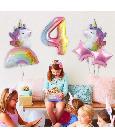 Unicorn Birthday Decorations for Girls 4th Birthday- Bouquet of Unicorn Balloons for Rainbow Unicorn Party Supplies (Number 4...