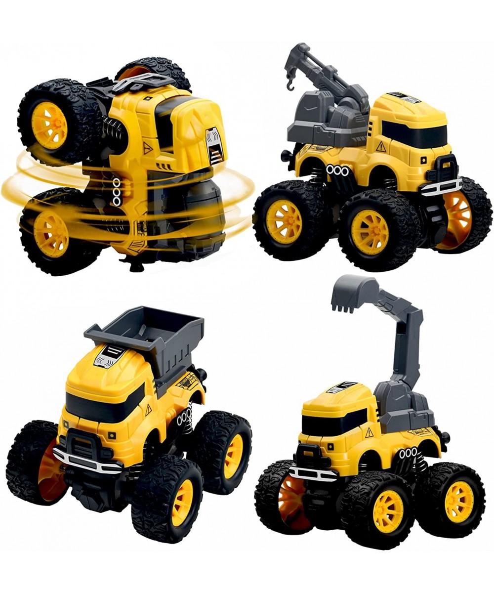 Construction Truck Toys - 4 Pack Excavator Mixer Crane Dump Trucks Push and Go Friction Powered Cars Monster Stunt Vehicles P...