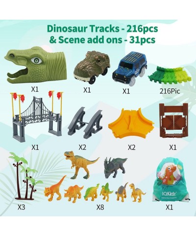 Dinosaur World Race Track Toys - 216pcs Flexible Track Playset with 1 Dinosaur Car 1 Race Car 6 Dino Toys for Kids 3 4 5 6 Ye...