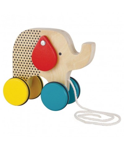 Jumping Jumbo Elephant Wooden Pull Toy – Cute Wooden Rolling Toy Ideal for Ages 18+ Months – Active Toy Encourages Walking Ma...