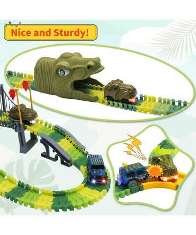 Dinosaur World Race Track Toys - 216pcs Flexible Track Playset with 1 Dinosaur Car 1 Race Car 6 Dino Toys for Kids 3 4 5 6 Ye...