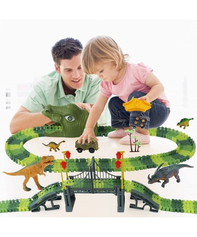 Dinosaur World Race Track Toys - 216pcs Flexible Track Playset with 1 Dinosaur Car 1 Race Car 6 Dino Toys for Kids 3 4 5 6 Ye...