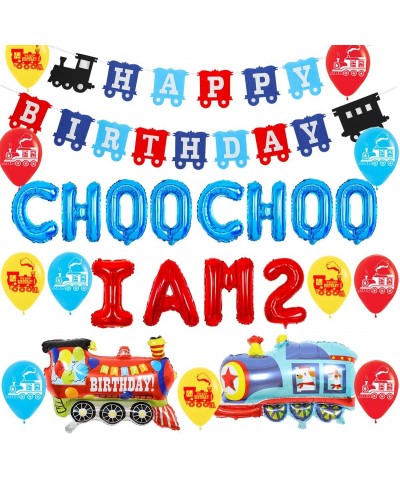 Train 2nd Birthday Party Decorations Supplies for 2 Year Old Boy - Choo Choo Im Two Balloons Happy Birthday Banner for Chugga...