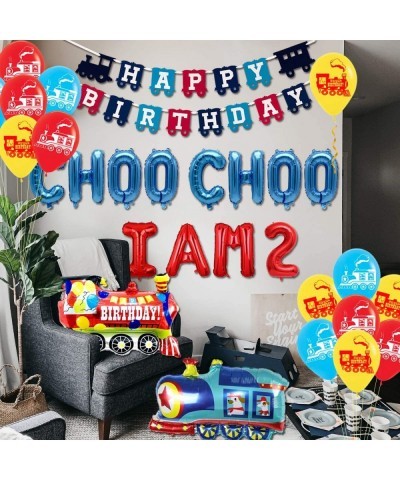 Train 2nd Birthday Party Decorations Supplies for 2 Year Old Boy - Choo Choo Im Two Balloons Happy Birthday Banner for Chugga...