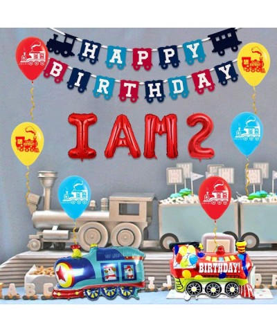 Train 2nd Birthday Party Decorations Supplies for 2 Year Old Boy - Choo Choo Im Two Balloons Happy Birthday Banner for Chugga...