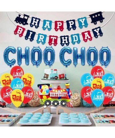 Train 2nd Birthday Party Decorations Supplies for 2 Year Old Boy - Choo Choo Im Two Balloons Happy Birthday Banner for Chugga...