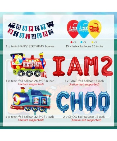 Train 2nd Birthday Party Decorations Supplies for 2 Year Old Boy - Choo Choo Im Two Balloons Happy Birthday Banner for Chugga...