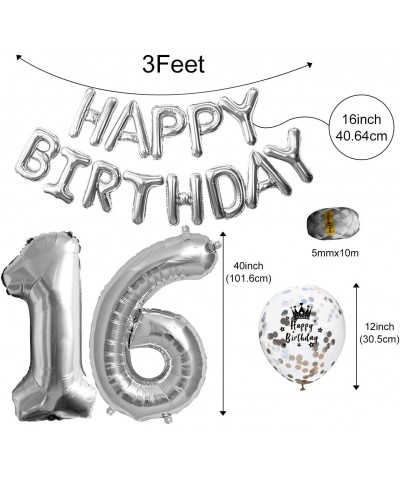 Sweet 16 Birthday Decorations Supplies – Silver Black 16th Birthday Party Number 16 Balloon Happy Birthday Banner Cake Topper...