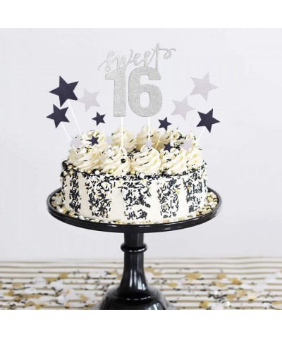 Sweet 16 Birthday Decorations Supplies – Silver Black 16th Birthday Party Number 16 Balloon Happy Birthday Banner Cake Topper...