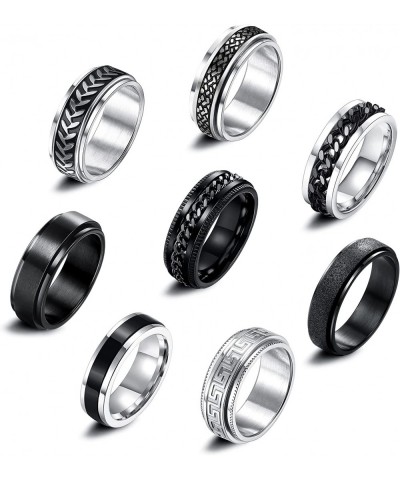 8Pcs Fidget Rings for Anxiety Teens Men Women Black Stainles Steel Spinning Rings 8mm 6mm Wide Spinner Anti Anxiety Band Ring...