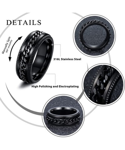 8Pcs Fidget Rings for Anxiety Teens Men Women Black Stainles Steel Spinning Rings 8mm 6mm Wide Spinner Anti Anxiety Band Ring...