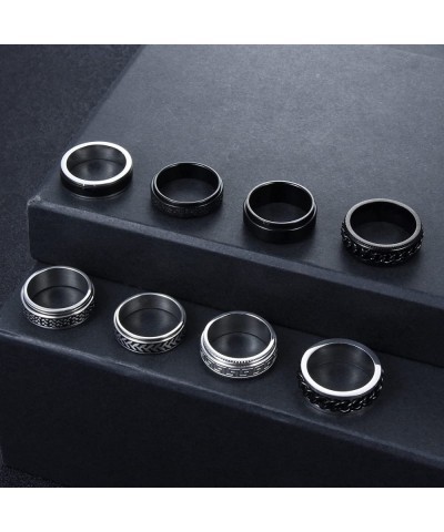 8Pcs Fidget Rings for Anxiety Teens Men Women Black Stainles Steel Spinning Rings 8mm 6mm Wide Spinner Anti Anxiety Band Ring...