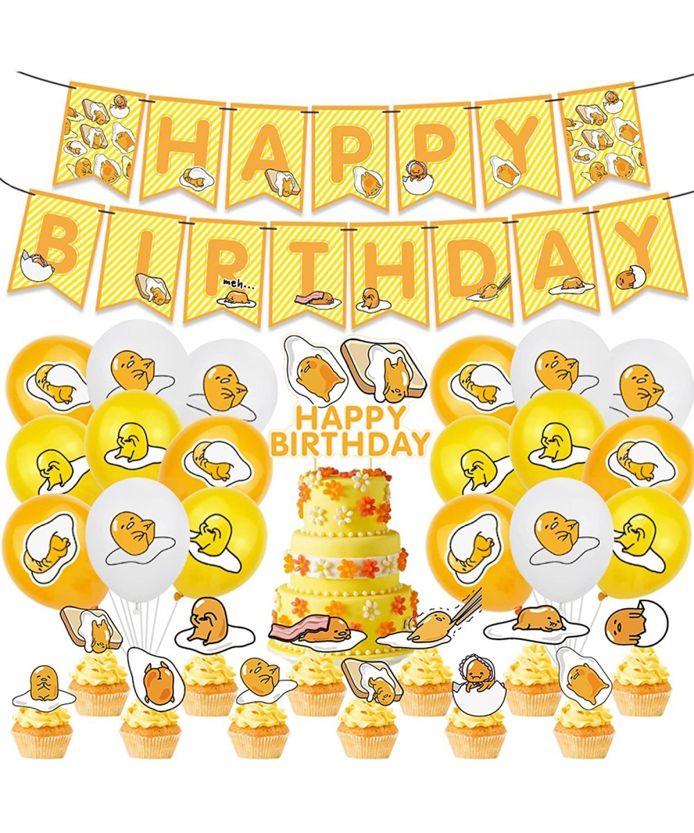 32Pcs Gudetama Birthday Party Supplies Party Favors Set For Kids Gudetama Cake Topper Cupcake Toppers Banner Balloons For Gud...