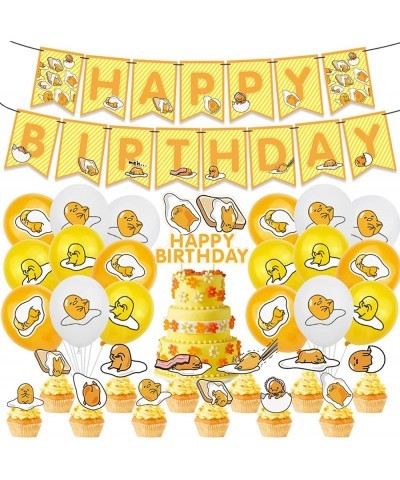 32Pcs Gudetama Birthday Party Supplies Party Favors Set For Kids Gudetama Cake Topper Cupcake Toppers Banner Balloons For Gud...