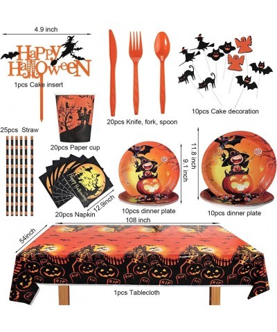 175Pcs Halloween Party Supplies Decorations Tableware Set Halloween Tablecloth 54" x 108" Pumpkin Witch Party Dinner Plates N...