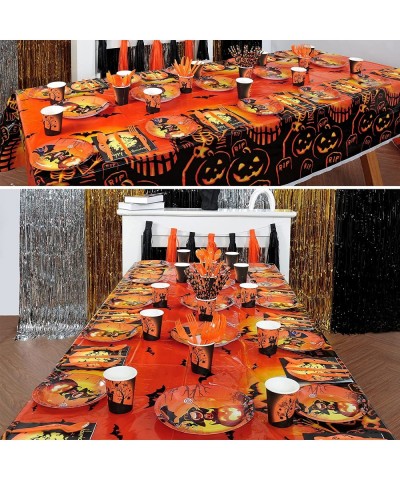 175Pcs Halloween Party Supplies Decorations Tableware Set Halloween Tablecloth 54" x 108" Pumpkin Witch Party Dinner Plates N...