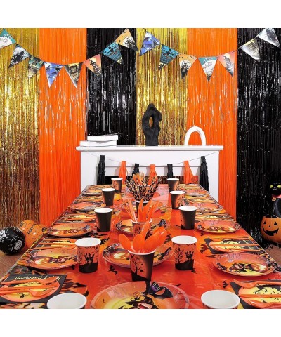 175Pcs Halloween Party Supplies Decorations Tableware Set Halloween Tablecloth 54" x 108" Pumpkin Witch Party Dinner Plates N...