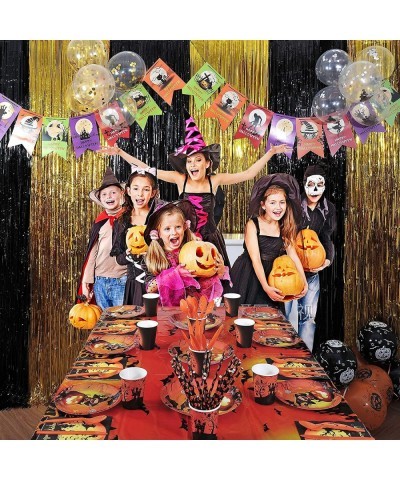 175Pcs Halloween Party Supplies Decorations Tableware Set Halloween Tablecloth 54" x 108" Pumpkin Witch Party Dinner Plates N...