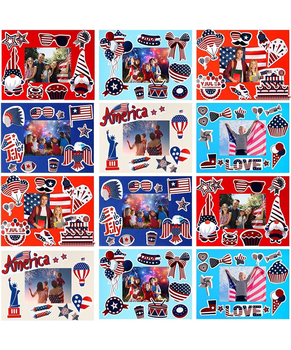 30 Pack 4th of July Picture Frame Craft Kits for Kids Patriotic DIY Photo Frame Craft Labor Day Photo Gifts Colorful Fun Patr...