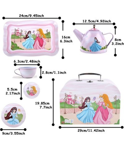 Pretend Tin Tea Party Set for Little Girls Metal Teapot Cups Set with Carrying Case and Mini Cupcake Pretend Play Food Includ...