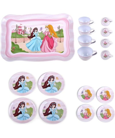 Pretend Tin Tea Party Set for Little Girls Metal Teapot Cups Set with Carrying Case and Mini Cupcake Pretend Play Food Includ...