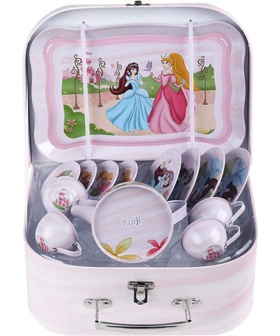 Pretend Tin Tea Party Set for Little Girls Metal Teapot Cups Set with Carrying Case and Mini Cupcake Pretend Play Food Includ...