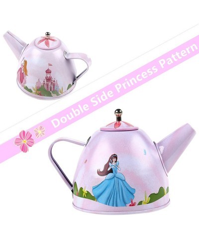 Pretend Tin Tea Party Set for Little Girls Metal Teapot Cups Set with Carrying Case and Mini Cupcake Pretend Play Food Includ...