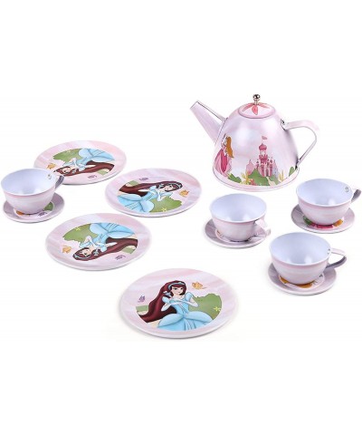 Pretend Tin Tea Party Set for Little Girls Metal Teapot Cups Set with Carrying Case and Mini Cupcake Pretend Play Food Includ...