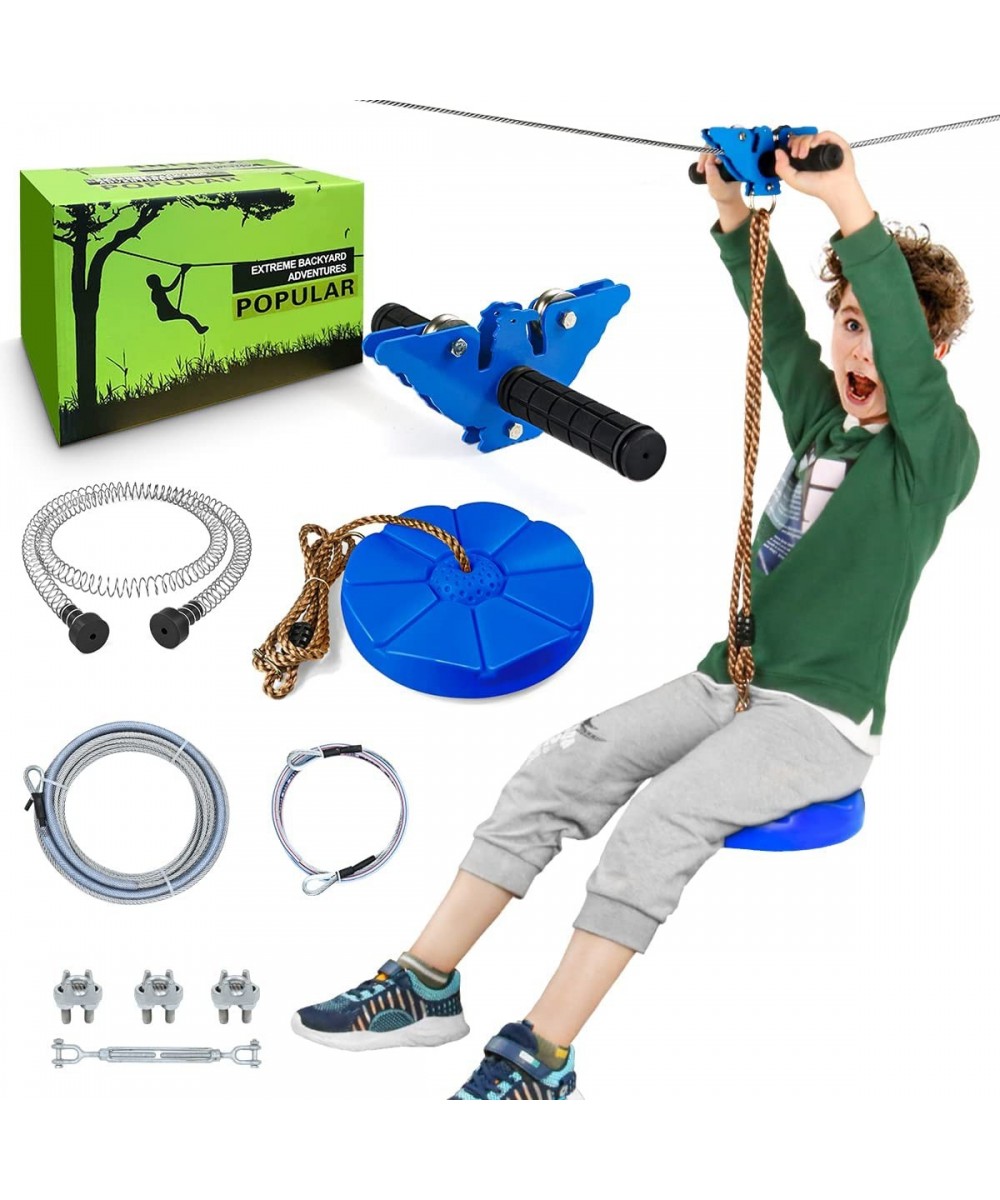 100Ft Zip Lines for Kids and Adults Outdoor Stainless Steel Trolley Handle Kit with Steel Trolley Thickened Swing Seat Spring...