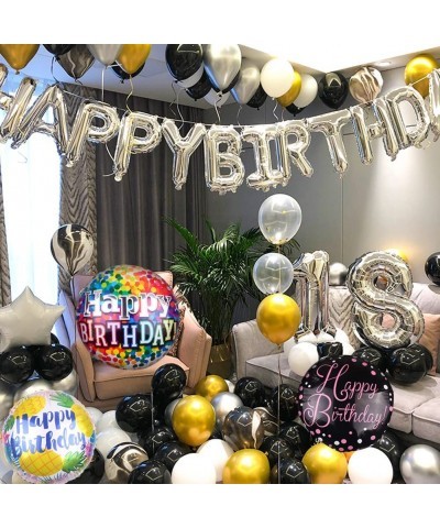 50 Pieces Happy Birthday Party Aluminum Foil Balloons 18" Foil Mylar Helium Balloon Round Inflatable Balloons for Birthday Pa...