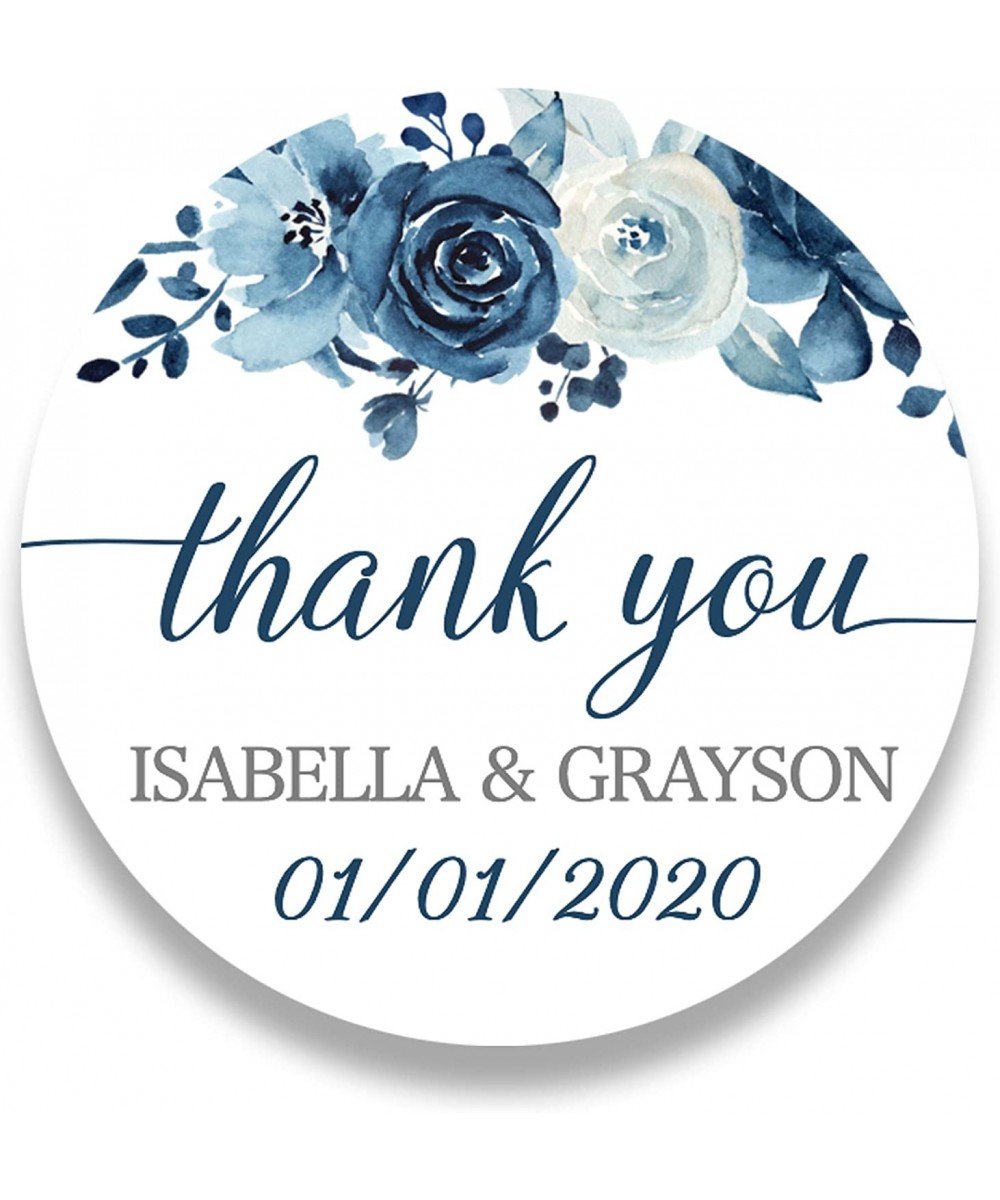 Set of 20 Personalized Wedding Favor Stickers - Blue Floral Thank You Labels for Wedding Favors or Envelope Seals (FL120) $17...