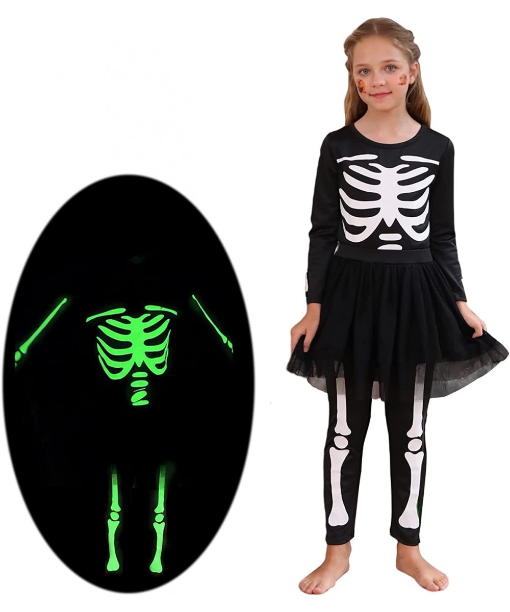 Girls Halloween Skeleton Costume Glow in The Dark with Tutu Skirt Scary Skull Jumpsuit 2 pieces 7-14 Years kid… $45.84 Kids' ...