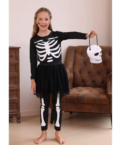 Girls Halloween Skeleton Costume Glow in The Dark with Tutu Skirt Scary Skull Jumpsuit 2 pieces 7-14 Years kid… $45.84 Kids' ...