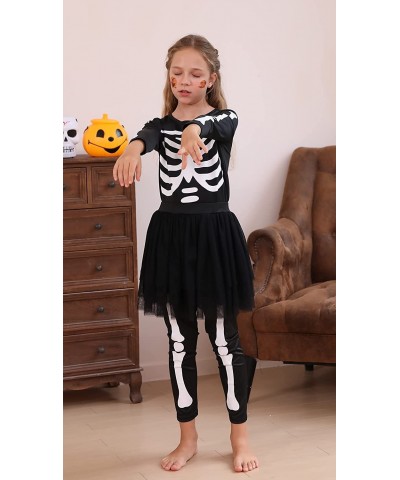 Girls Halloween Skeleton Costume Glow in The Dark with Tutu Skirt Scary Skull Jumpsuit 2 pieces 7-14 Years kid… $45.84 Kids' ...