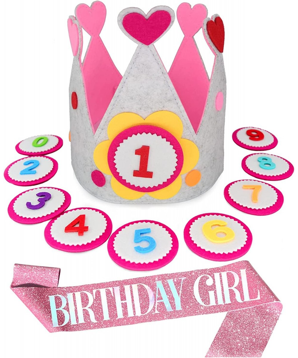 Girls Birthday Crown Hat Reusable Bday Party Hats with 1-9 Figures Pink Girl B-Day Photo Props $23.90 Kids' Party Hats