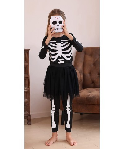 Girls Halloween Skeleton Costume Glow in The Dark with Tutu Skirt Scary Skull Jumpsuit 2 pieces 7-14 Years kid… $45.84 Kids' ...